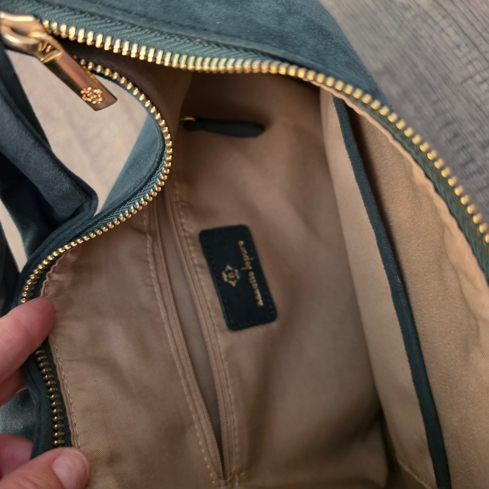 Nanette Lepore Teal Faux Suede Hobo Crossbody Bag with Knot Handle Gold Hardware - Picture 8 of 9